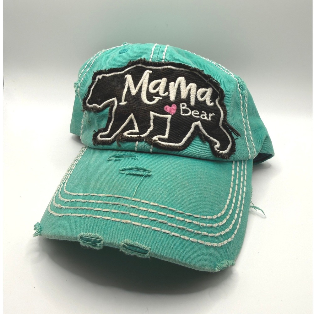 KBETHOS Vintage Mama Bear Distressed Baseball Cap Teal Green Hat Adjustable Boho